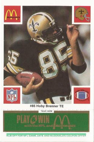 1986 McDonald's New Orleans Saints - Full Game Pieces - Week 4 Green Tab #NNO Hoby Brenner Front