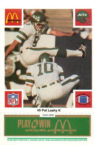 1986 McDonald's New York Jets - Full Game Pieces - Week 4 Green Tab #NNO Pat Leahy Front