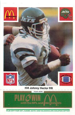 1986 McDonald's New York Jets - Full Game Pieces - Week 4 Green Tab #NNO Johnny Hector Front