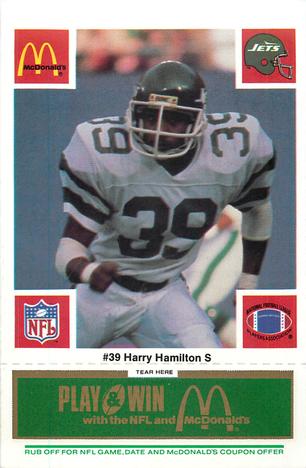 1986 McDonald's New York Jets - Full Game Pieces - Week 4 Green Tab #NNO Harry Hamilton Front