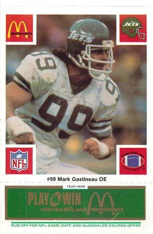 1986 McDonald's New York Jets - Full Game Pieces - Week 4 Green Tab #NNO Mark Gastineau Front