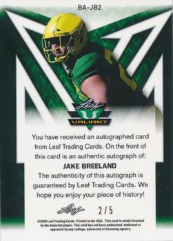 2020 Leaf Valiant - Black #BA-JB2 Jake Breeland Back