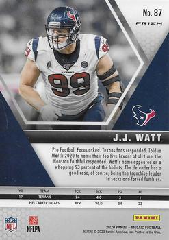 2020 Panini Mosaic - Prizm #87 J.J. Watt Back