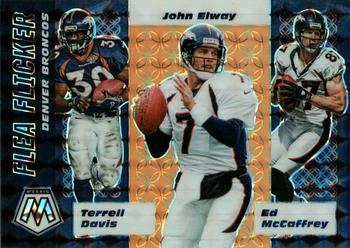 2020 Panini Mosaic - Flea Flicker Prizm Orange Fluorescent #FF6 Ed McCaffrey / Terrell Davis / John Elway Front