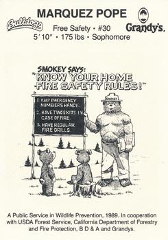 1989 Fresno State Bulldogs Smokey #NNO Marquez Pope Back