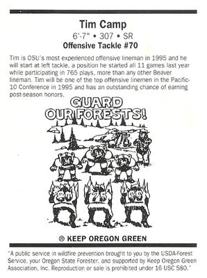 1995 Oregon State Beavers Smokey #NNO Tim Camp Back