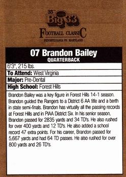 1992 Big 33 Pennsylvania High School #NNO Brandon Bailey Back