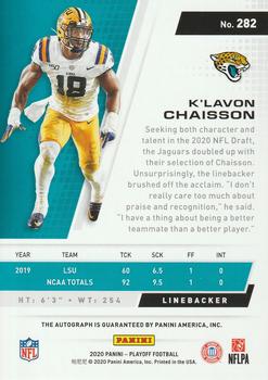 2020 Panini Playoff - Rookies Autographs Red Zone #282 K'Lavon Chaisson Back