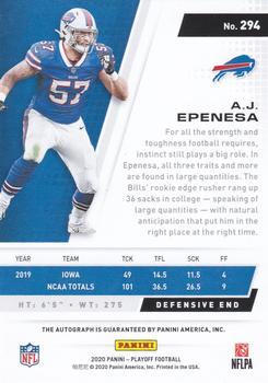 2020 Panini Playoff - Rookies Autographs Red Zone #294 A.J. Epenesa Back