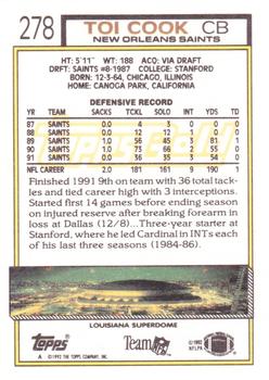 1992 Topps - Gold #278 Toi Cook Back