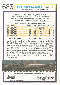 1992 Topps - Gold #683 Ed McDaniel Back