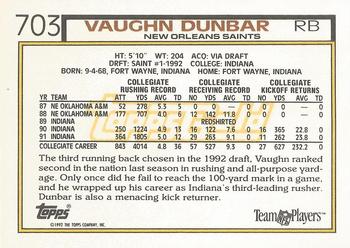 1992 Topps - Gold #703 Vaughn Dunbar Back
