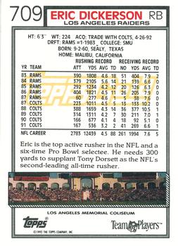 1992 Topps - Gold #709 Eric Dickerson Back