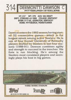 1992 Topps - Gold #314 Dermontti Dawson Back