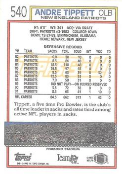 1992 Topps - Gold #540 Andre Tippett Back