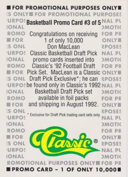 1992 Classic Draft Picks - NBA Draft Pick Promos #3 Don MacLean Back