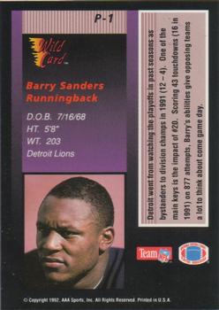 1992 Wild Card - Stat Smashers 20 Stripe Exchange #P-1 Barry Sanders Back