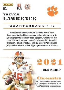 2021 Panini Chronicles Draft Picks #1 Trevor Lawrence Back