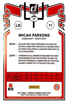 2021 Panini Chronicles Draft Picks #27 Micah Parsons Back