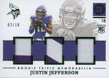 2020 Panini Encased - Rookie Triple Memorabilia Emerald #RT-13 Justin Jefferson Front