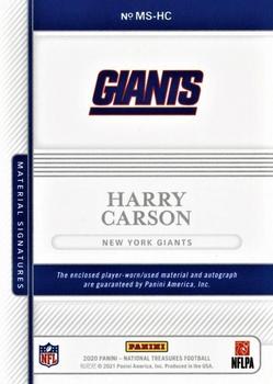 2020 Panini National Treasures - Material Signatures #MS-HC Harry Carson Back