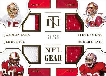 2020 Panini National Treasures - NFL Gear Quad Materials Prime #QM-SF Jerry Rice / Joe Montana / Roger Craig / Steve Young Front