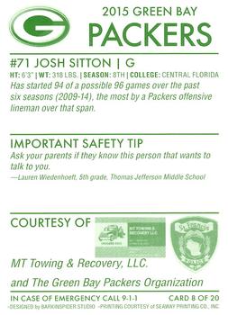 2015 Green Bay Packers Police - MT Towing & Recovery, LLC., St. Francis Police Department #8 Josh Sitton Back