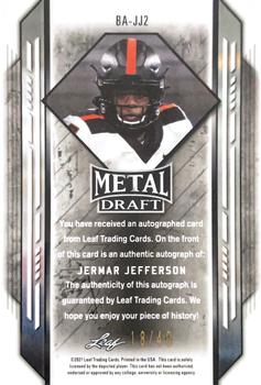 2021 Leaf Metal Draft - Autographs Marbles Blue #BA-JJ2 Jermar Jefferson Back