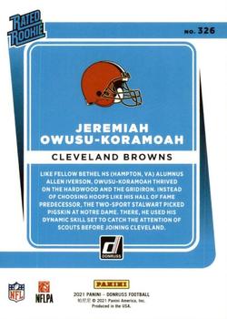 2021 Donruss #326 Jeremiah Owusu-Koramoah Back