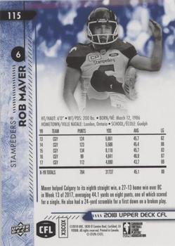 2018 Upper Deck CFL - Blue #115 Rob Maver Back