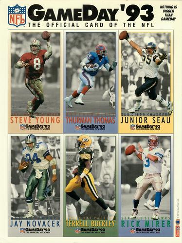 1993 GameDay - Promo Panels #8 / 27 / 55 / 235 / 402 / 424 Steve Young / Thurman Thomas / Junior Seau / Jay Novacek / Terrell Buckley / Rick Mirer Front