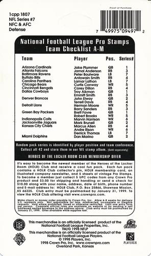 1998 Crown Pro Stamps - Panels #7 NFC/AFC Defense (John Randle / Wayne Martin / Lamar Lathon / Junior Seau / Derrick Thomas / Peter Boulware) Back