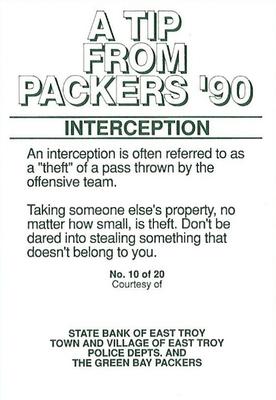 1990 Green Bay Packers Police - State Bank of East Troy #10 Mark Murphy Back