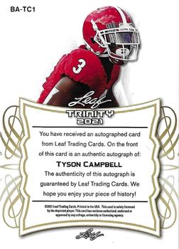 2021 Leaf Trinity - Platinum #BA-TC1 Tyson Campbell Back