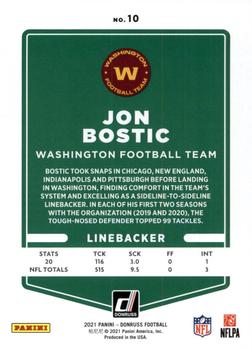 2021 Donruss - Jersey Number #10 Jon Bostic Back