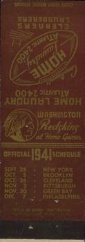 1941 Home Laundry Matchbooks Washington Redskins #NNO Ray Flaherty Back