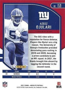 2021 Panini Absolute - Green #159 Azeez Ojulari Back