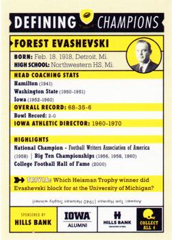 2019 Defining Champions Iowa Hawkeyes #NNO Forest Evashevski Back