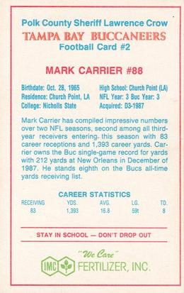 1989 Tampa Bay Buccaneers Police #2 Mark Carrier Back