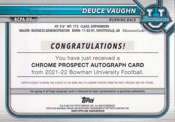 2021-22 Bowman University - Bowman Chrome Prospects Autographs Green #BCPA-DV Deuce Vaughn Back