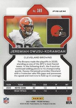 2021 Panini Prizm - Red Ice #389 Jeremiah Owusu-Koramoah Back