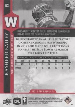 2021 Upper Deck CFL - Red #63 Rasheed Bailey Back