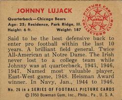 1950 Bowman #26 Johnny Lujack Back