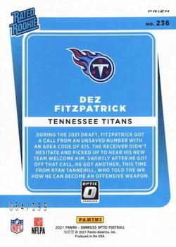 2021 Donruss Optic - Orange #236 Dez Fitzpatrick Back