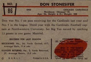 1953 Bowman #86 Don Stonesifer Back