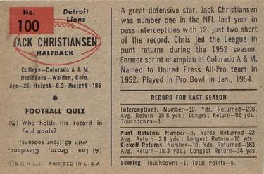 1954 Bowman #100 Jack Christiansen Back