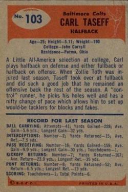 1955 Bowman #103 Carl Taseff Back