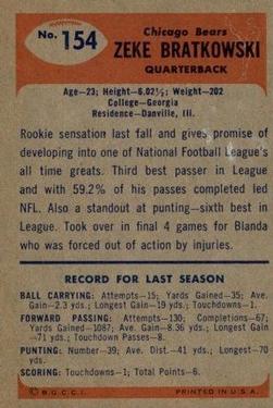 1955 Bowman #154 Zeke Bratkowski Back