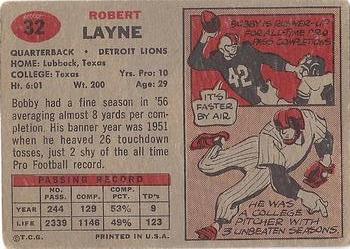 1957 Topps #32 Bobby Layne Back