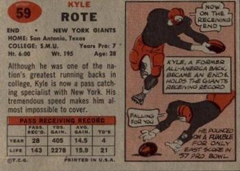 1957 Topps #59 Kyle Rote Back